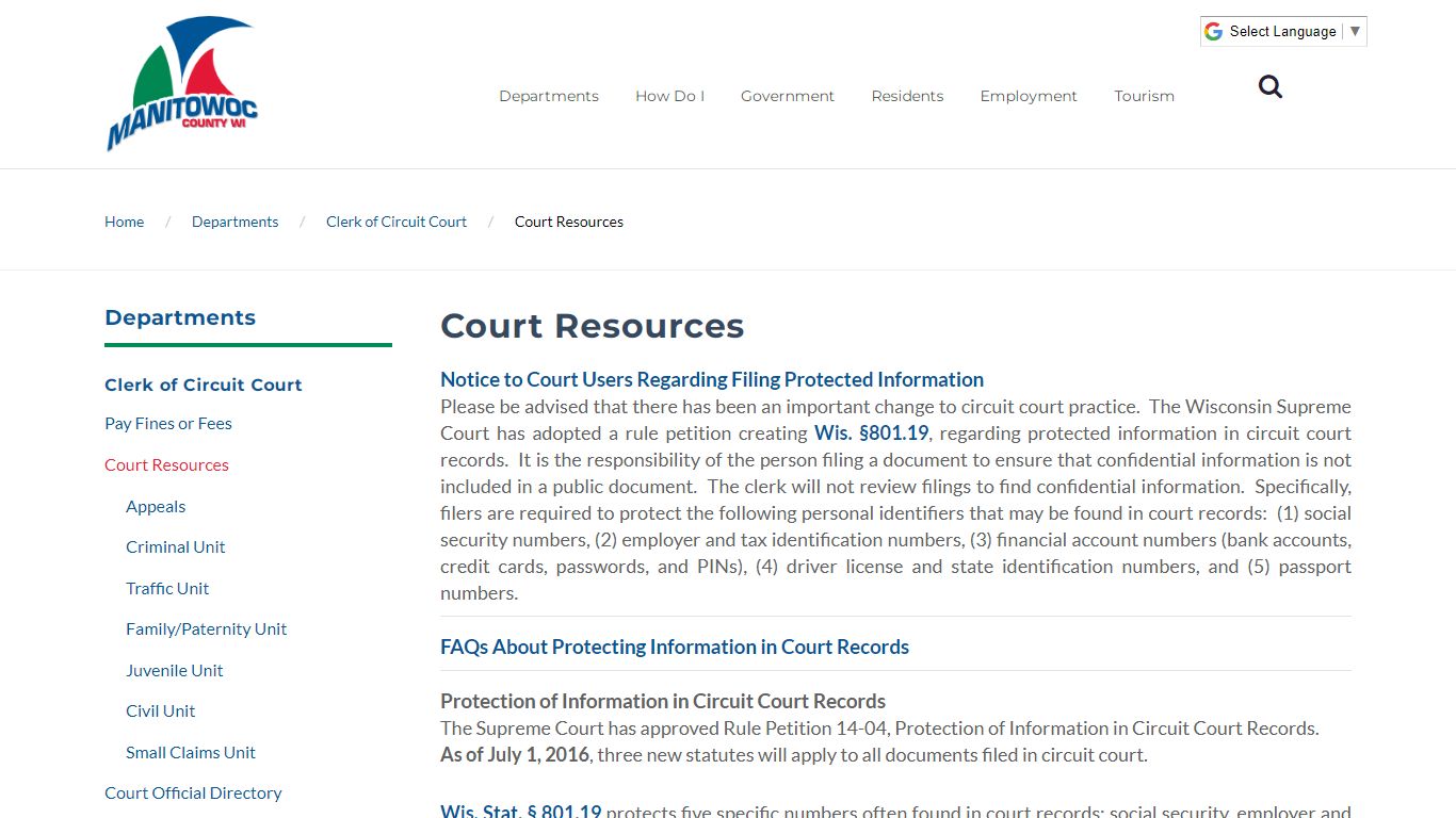 Court Resources - Manitowoc County